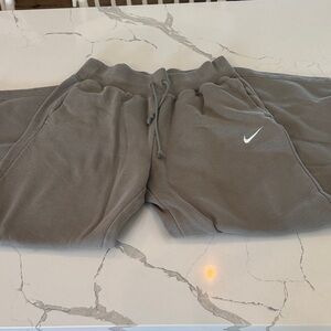 Nike Olive Gray Fleece Sweatpants with White Swoosh